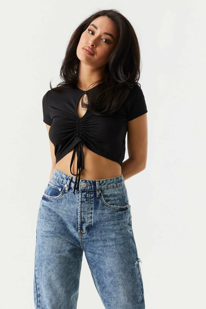 Stitches Ladies Cinched Front Cut-Out Crop Top Tops 1 Stitches Ladies Cinched Front Cut-Out Crop Top Tops