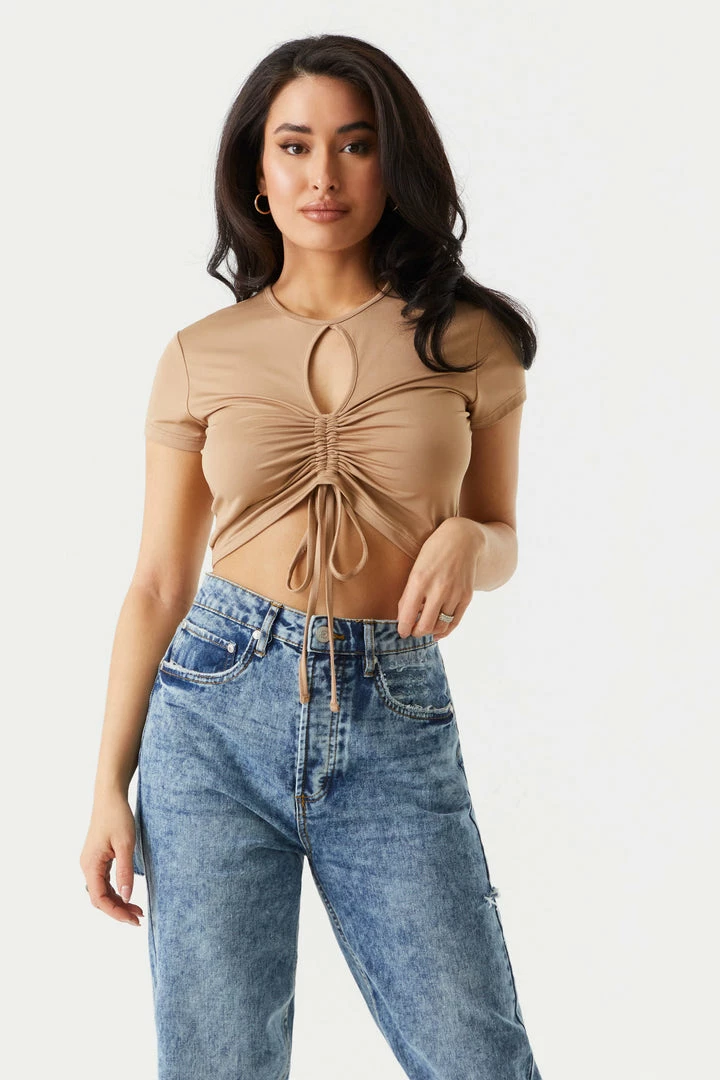 Stitches Ladies Cinched Front Cut-Out Crop Top Tops 4 Stitches Ladies Cinched Front Cut-Out Crop Top Tops