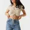 Stitches Ladies Zebra Print Cinched Front Cut-Out Crop Top
