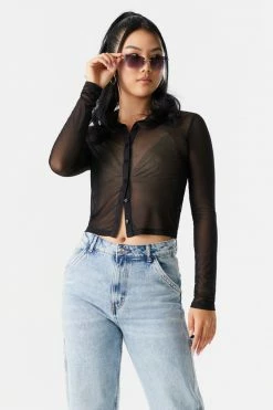 Stitches Ladies Mesh Button-Up Polo Tops