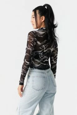 Stitches Ladies Mesh Smoke Print Button-Up Polo Tops