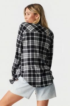 Stitches Ladies Black Plaid Boyfriend Shirt