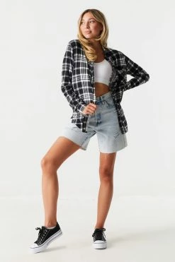 Stitches Ladies Black Plaid Boyfriend Shirt