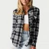 Stitches Ladies Black Plaid Boyfriend Shirt