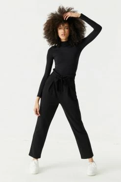 Stitches Ladies Bottoms Self-Tie Crepe Knit Paperbag Mom Pant