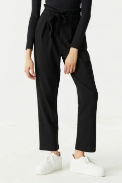 Stitches Ladies Bottoms Self-Tie Crepe Knit Paperbag Mom Pant