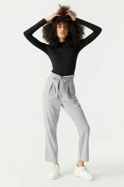 Stitches Ladies Bottoms Self-Tie Crepe Knit Paperbag Mom Pant