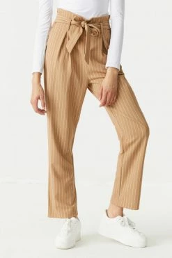 Stitches Ladies Self-Tie Pinstripe Print Crepe Knit Paperbag Mom Pant 10 Stitches Ladies Self-Tie Pinstripe Print Crepe Knit Paperbag Mom Pant