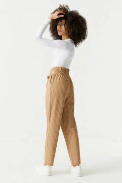 Stitches Ladies Self-Tie Pinstripe Print Crepe Knit Paperbag Mom Pant 11 Stitches Ladies Self-Tie Pinstripe Print Crepe Knit Paperbag Mom Pant