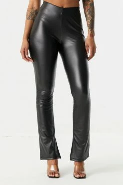 Stitches Ladies Bottoms Faux-Leather Inside Slit Flare Pant 12 Stitches Ladies Bottoms Faux-Leather Inside Slit Flare Pant