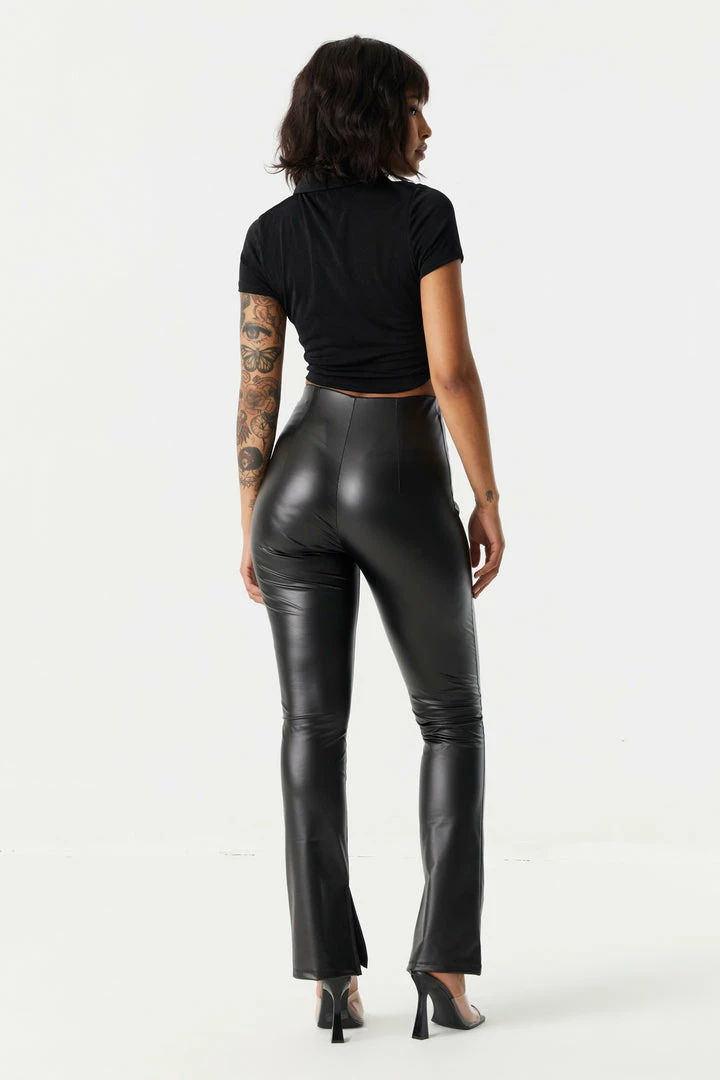 Stitches Ladies Bottoms Faux-Leather Inside Slit Flare Pant 5 Stitches Ladies Bottoms Faux-Leather Inside Slit Flare Pant