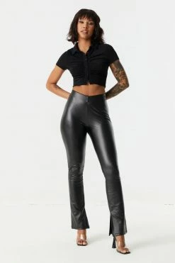 Stitches Ladies Bottoms Faux-Leather Inside Slit Flare Pant 14 Stitches Ladies Bottoms Faux-Leather Inside Slit Flare Pant
