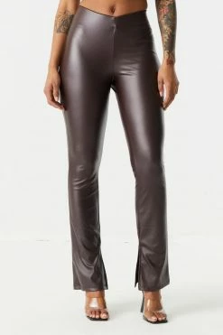 Stitches Ladies Bottoms Faux-Leather Inside Slit Flare Pant 15 Stitches Ladies Bottoms Faux-Leather Inside Slit Flare Pant