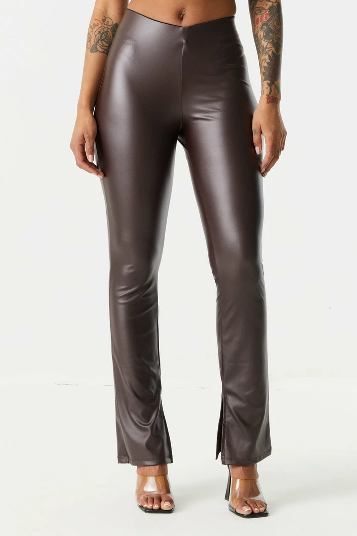 Stitches Ladies Bottoms Faux-Leather Inside Slit Flare Pant 7 Stitches Ladies Bottoms Faux-Leather Inside Slit Flare Pant