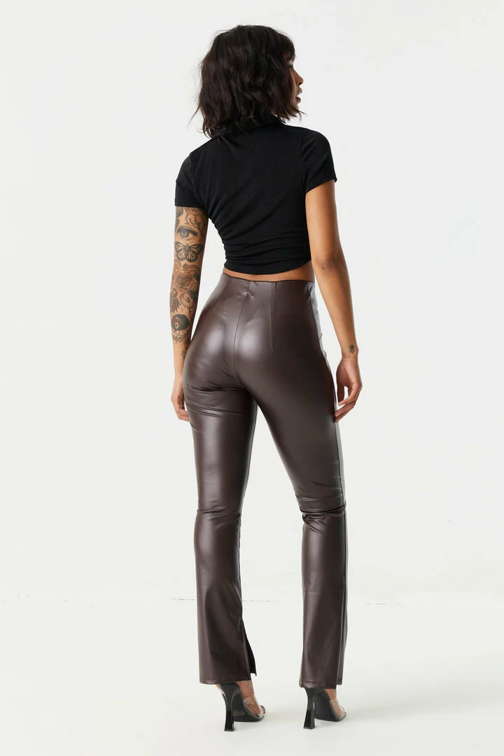 Stitches Ladies Bottoms Faux-Leather Inside Slit Flare Pant 8 Stitches Ladies Bottoms Faux-Leather Inside Slit Flare Pant