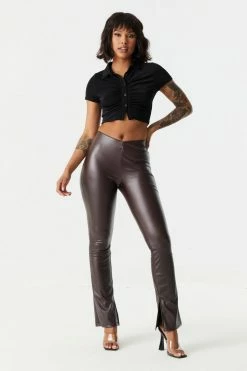 Stitches Ladies Bottoms Faux-Leather Inside Slit Flare Pant 17 Stitches Ladies Bottoms Faux-Leather Inside Slit Flare Pant
