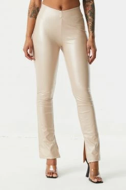 Stitches Ladies Bottoms Faux-Leather Inside Slit Flare Pant