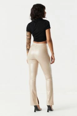 Stitches Ladies Bottoms Faux-Leather Inside Slit Flare Pant