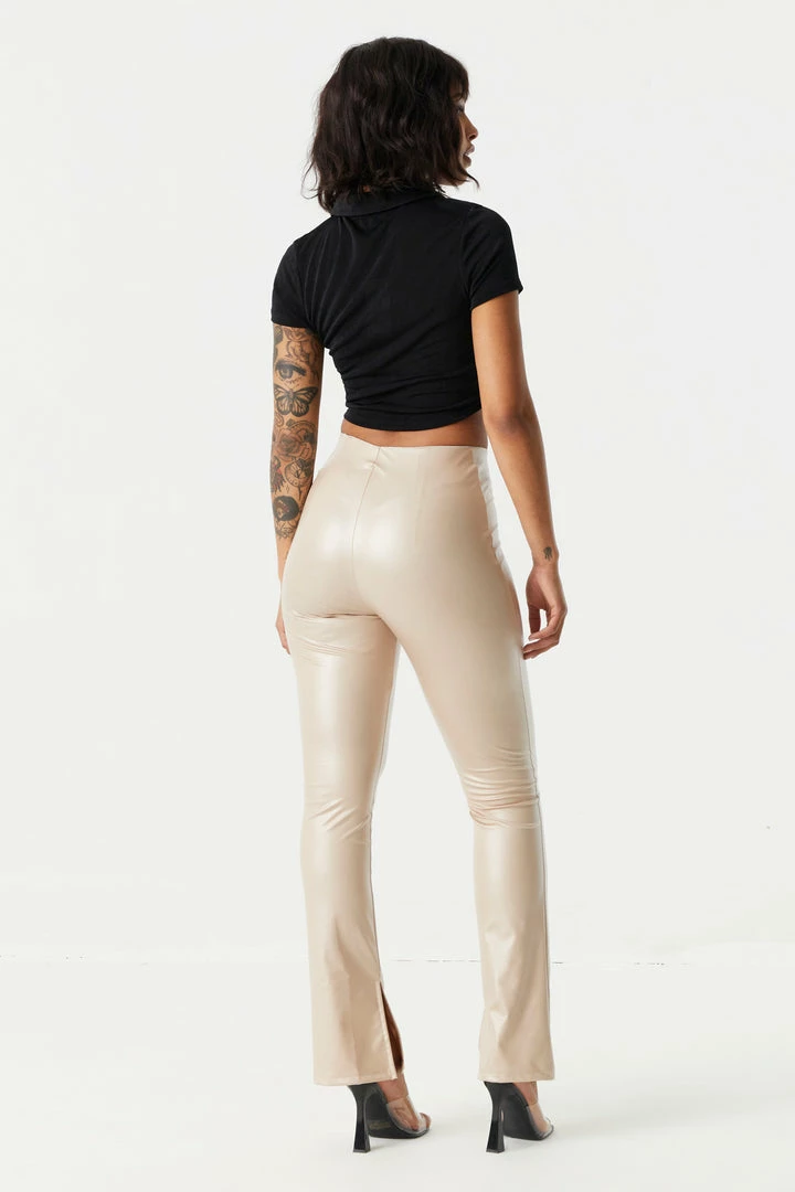 Stitches Ladies Bottoms Faux-Leather Inside Slit Flare Pant 2 Stitches Ladies Bottoms Faux-Leather Inside Slit Flare Pant