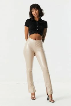 Stitches Ladies Bottoms Faux-Leather Inside Slit Flare Pant 11 Stitches Ladies Bottoms Faux-Leather Inside Slit Flare Pant