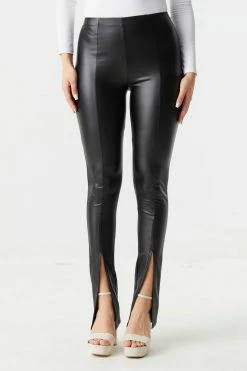 Stitches Ladies Faux-Leather Pull-on Front Slit Flare Pant