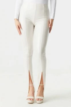 Stitches Ladies Faux-Leather Pull-on Front Slit Flare Pant