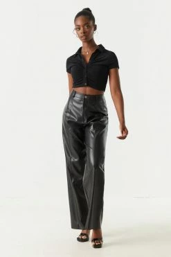 Stitches Ladies Bottoms High-Rise Faux-Leather Wide Leg Pant