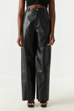 Stitches Ladies Bottoms High-Rise Faux-Leather Wide Leg Pant