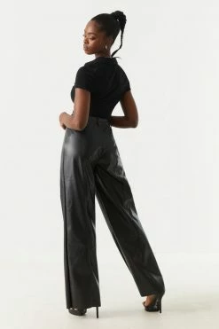 Stitches Ladies Bottoms High-Rise Faux-Leather Wide Leg Pant