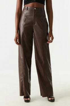Stitches Ladies Bottoms High-Rise Faux-Leather Wide Leg Pant