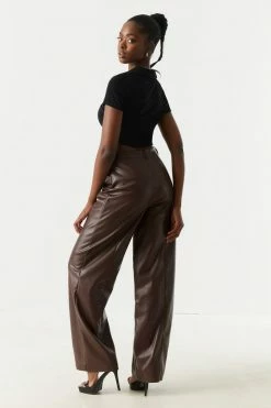 Stitches Ladies Bottoms High-Rise Faux-Leather Wide Leg Pant