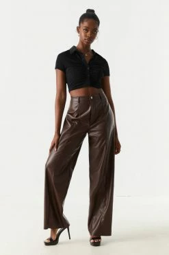Stitches Ladies Bottoms High-Rise Faux-Leather Wide Leg Pant