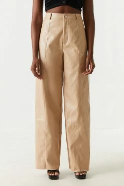 Stitches Ladies Bottoms High-Rise Faux-Leather Wide Leg Pant