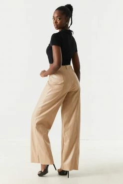Stitches Ladies Bottoms High-Rise Faux-Leather Wide Leg Pant