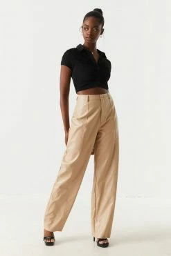 Stitches Ladies Bottoms High-Rise Faux-Leather Wide Leg Pant