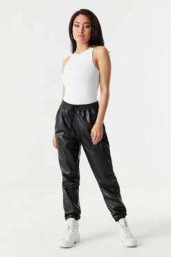 Stitches Ladies Faux-Leather Self-Tie Drawstring Jogger