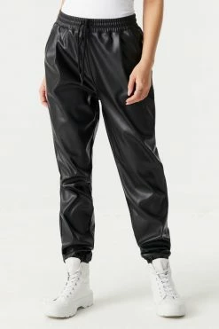 Stitches Ladies Faux-Leather Self-Tie Drawstring Jogger