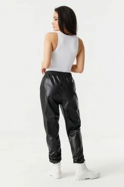 Stitches Ladies Faux-Leather Self-Tie Drawstring Jogger 11 Stitches Ladies Faux-Leather Self-Tie Drawstring Jogger