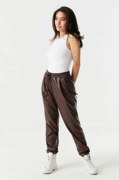 Stitches Ladies Faux-Leather Self-Tie Drawstring Jogger 12 Stitches Ladies Faux-Leather Self-Tie Drawstring Jogger