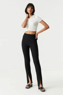 Stitches Ladies Ribbed Front Slit Slim Pant