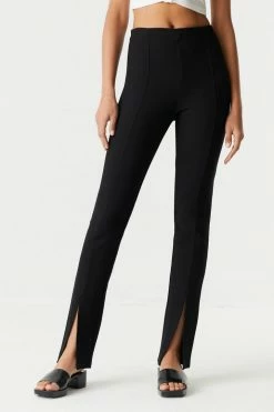Stitches Ladies Ribbed Front Slit Slim Pant