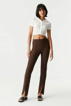 Stitches Ladies Ribbed Front Slit Slim Pant