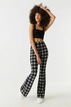 Stitches Ladies Bottoms Black Plaid High-Rise Crepe Knit Flare Pant