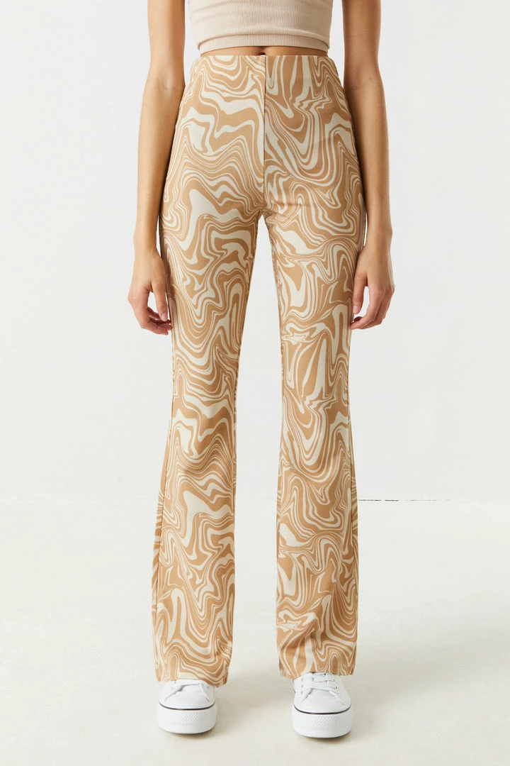 Stitches Ladies Tan Marble High-Rise Crepe Knit Flare Pant 2 Stitches Ladies Tan Marble High-Rise Crepe Knit Flare Pant