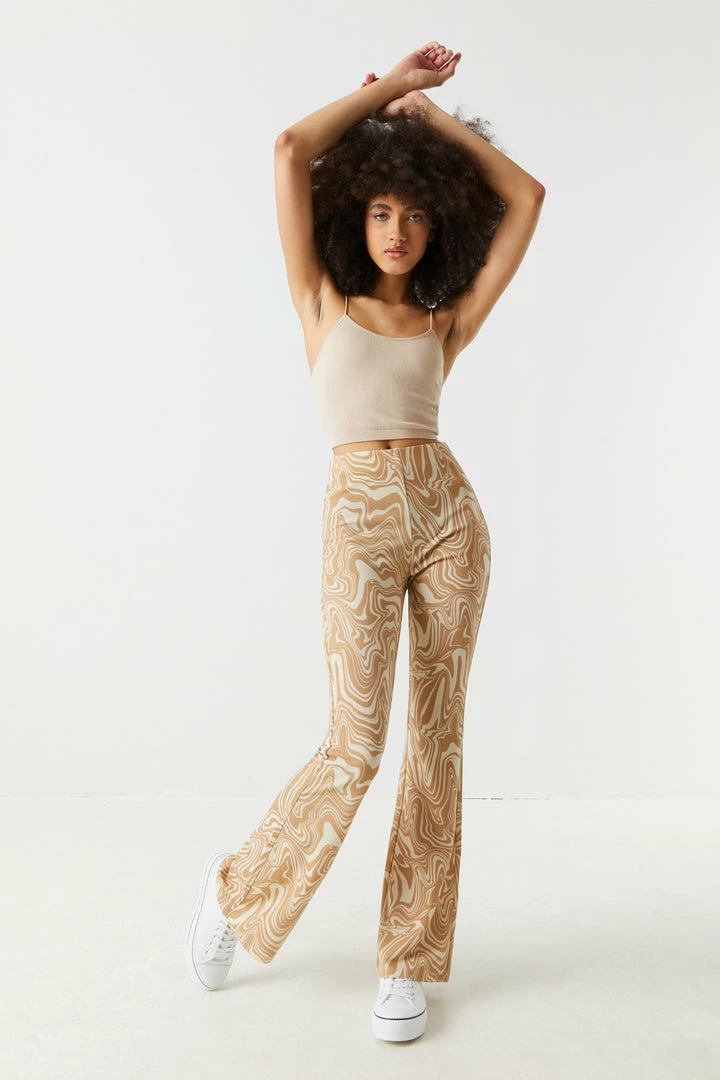 Stitches Ladies Tan Marble High-Rise Crepe Knit Flare Pant 1 Stitches Ladies Tan Marble High-Rise Crepe Knit Flare Pant