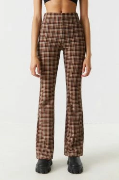 Stitches Ladies Brown Plaid High-Rise Crepe Knit Flare Pant