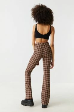 Stitches Ladies Brown Plaid High-Rise Crepe Knit Flare Pant