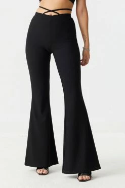 Stitches Ladies Ribbed Cross Front Self-Tie Waist Flare Pant Bottoms