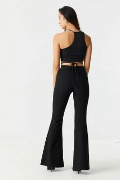 Stitches Ladies Ribbed Cross Front Self-Tie Waist Flare Pant Bottoms 11 Stitches Ladies Ribbed Cross Front Self-Tie Waist Flare Pant Bottoms