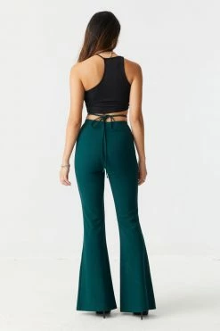 Stitches Ladies Ribbed Cross Front Self-Tie Waist Flare Pant Bottoms 14 Stitches Ladies Ribbed Cross Front Self-Tie Waist Flare Pant Bottoms